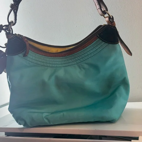 Dooney & Bourke Aqua and Brown Hobo Bag - Picture 3 of 5